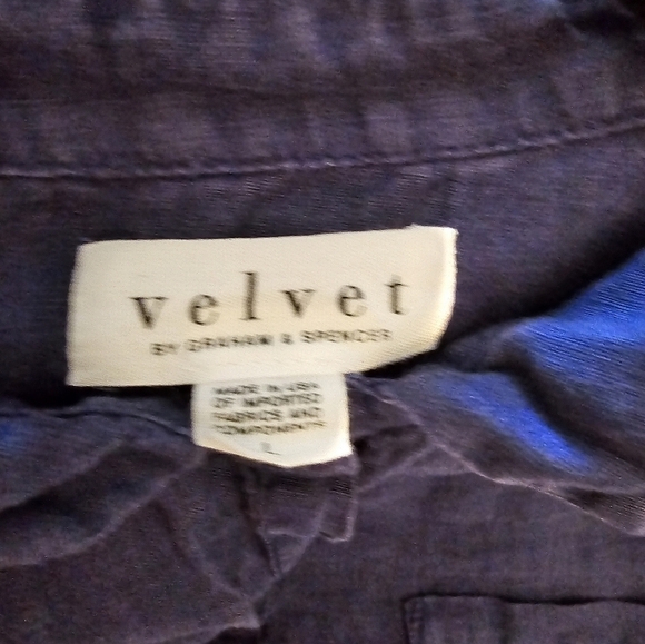 Velvet by Graham & Spencer Large 100% Linen Blue Dress Pocket Front Tie - Picture 3 of 13